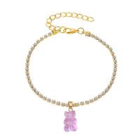 Pulseras para el Tobillo en Aleación de Zinc, con resina, con 2.95inch extender cadena, Oso, chapado en color dorado, Joyería & para mujer & con diamantes de imitación, más colores para la opción, longitud:aproximado 7.87 Inch, Vendido por UD