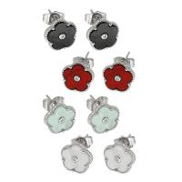 bijoux de boucles d'oreilles en résine, laiton, avec résine, fleur, Placage de couleur argentée, bijoux de mode & pavé de micro zircon & pour femme, plus de couleurs à choisir Vendu par paire