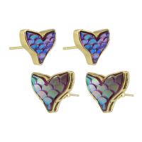 bijoux de boucles d'oreilles en résine, laiton, avec résine, Placage de couleur d'or, bijoux de mode & normes différentes pour le choix & pour femme, multicolore, Vendu par paire