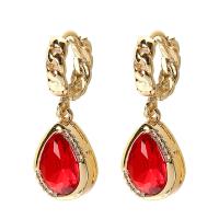 Cubic Zircon Brass Earring, Teardrop, gold color plated, micro pave cubic zirconia & for woman 