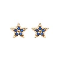 Cubic Zirconia Micro Pave Brass Earring, Star, gold color plated, micro pave cubic zirconia & for woman 