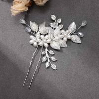 Hair Stick, Zinc Alloy, with Crystal & Plastic Pearl, fashion jewelry & for woman, silver color 