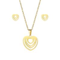 Fashion Stainless Steel Jewelry Sets, 304 Stainless Steel, Stud Earring & necklace, Heart, 2 pieces & fashion jewelry & for woman, golden Approx 17.72 Inch 