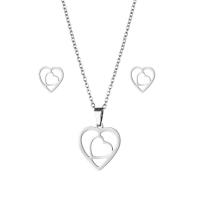 Fashion Stainless Steel Jewelry Sets, 304 Stainless Steel, Stud Earring & necklace, Heart, 2 pieces & fashion jewelry & for woman, silver color Approx 17.72 Inch 