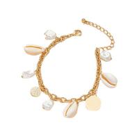 Moda pulseras de la aleación de Zinc, con Nácar & Perlas plásticas, con 1.97inch extender cadena, Joyería & para mujer, dorado, longitud:aproximado 6.5 Inch, Vendido por UD