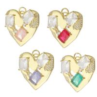 Pendentifs en laiton zircon cubique (CZ), coeur, Placage de couleur d'or, bijoux de mode & DIY & avec zircone cubique, plus de couleurs à choisir Environ 3mm, Vendu par PC