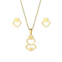 Fashion Stainless Steel Jewelry Sets, 304 Stainless Steel, Stud Earring & necklace, Heart, 2 pieces & fashion jewelry & for woman, golden Approx 17.72 Inch 