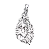 Zinc Alloy Feather Pendants, antique silver color plated, vintage & DIY 