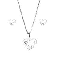 Fashion Stainless Steel Jewelry Sets, 304 Stainless Steel, Stud Earring & necklace, Heart, 2 pieces & fashion jewelry & for woman, silver color Approx 17.72 Inch 