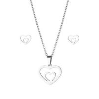 Fashion Stainless Steel Jewelry Sets, 304 Stainless Steel, Stud Earring & necklace, Heart, 2 pieces & fashion jewelry & for woman, silver color Approx 17.72 Inch 