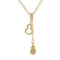 Collier de bijoux de titane, Acier titane, avec laiton, calebasse, Placage de couleur d'or, pavé de micro zircon & pour femme, doré Environ 45 cm, Vendu par PC