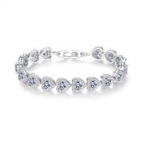 Cubic Zirconia Micro Pave Brass Bracelet, Heart, platinum color plated & micro pave cubic zirconia & for woman, platinum color 