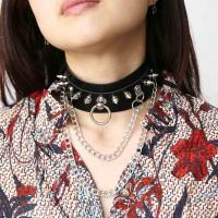 Ожерелье Мода Choker, Нержавеющая сталь 304, с Искусственная кожа, Длина регулируемая & ювелирные изделия моды & с заклепками шпильке & Женский, Много цветов для выбора, 44mm, длина:Приблизительно 42 см, продается PC