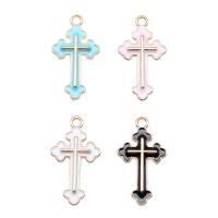 Zinc Alloy Enamel Pendants, Cross, gold color plated, DIY 