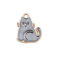 Zinc Alloy Enamel Pendants, Cat, gold color plated, DIY, grey 