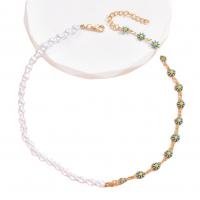 Collier de perles en plastique, perle de plastique, avec alliage de zinc, avec 5cm chaînes de rallonge, fleur, Placage de couleur d'or, pour femme & émail cm, Vendu par PC