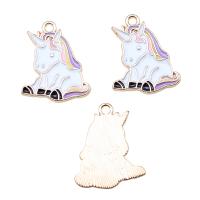 Zinc Alloy Enamel Pendants, Unicorn, KC gold color plated, DIY 