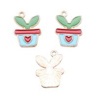 Zinc Alloy Enamel Pendants, plant pot, KC gold color plated, DIY 