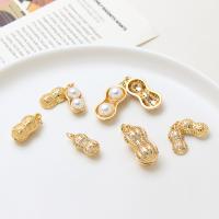 Colgante de Micro Pavé de Zirconía Cúbica, metal, con Perlas plásticas, Maní, alta calidad plateado y nunca se descolora, Bricolaje & diferentes estilos para la opción & micro arcilla de zirconia cúbica, dorado, Vendido por UD