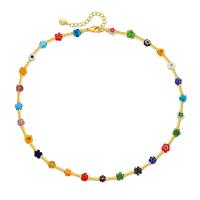 Collier en Murano bijoux, laiton, avec chalumeau, avec 2.36inch chaînes de rallonge, Plaqué or 18K, bijoux de mode & pour femme Environ 14.96 pouce, Vendu par PC