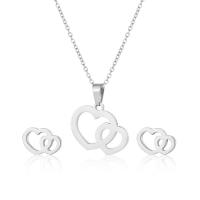 Fashion Stainless Steel Jewelry Sets, 304 Stainless Steel, Stud Earring & necklace, Heart, 2 pieces & fashion jewelry & for woman, silver color Approx 17.72 Inch 