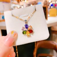 Collier de bijoux de titane, Acier titane, avec 1.97inch chaînes de rallonge, fleur, Plaqué d'or, bijoux de mode & pavé de micro zircon & pour femme, multicolore Environ 17.72 pouce, Vendu par PC