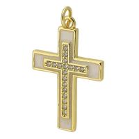 Cubique Pendentif en laiton zircon pavent, croix, Placage de couleur d'or, bijoux de mode & DIY & pavé de micro zircon & émail, doré Environ 3mm, Vendu par PC