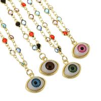 Evil Eye Jewelry Necklace, Brass, gold color plated, fashion jewelry & micro pave cubic zirconia & for woman & enamel 16*16*7mm,4.5*9.5*2mm Approx 19 Inch 