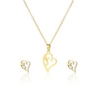 Fashion Stainless Steel Jewelry Sets, 304 Stainless Steel, Stud Earring & necklace, Heart, 2 pieces & fashion jewelry & for woman, golden Approx 17.72 Inch 