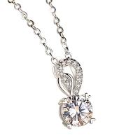 Rhinestone Brass Necklace, Heart, platinum plated, cross chain & for woman & with rhinestone Approx 17.7 Inch 