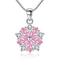 Collier en cristal, laiton, avec cristal, fleur, Plaqué de platine, chaîne de boîte & pavé de micro zircon & pour femme, plus de couleurs à choisir Environ 17.7 pouce, Vendu par PC