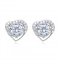 Rhinestone Brass Stud Earring, Heart, platinum plated, for woman & with rhinestone 