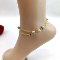 Pulseras para el Tobillo en Aleación de Zinc, Doble capa & para mujer & con diamantes de imitación, dorado, longitud:aproximado 8.27 Inch, Vendido por UD