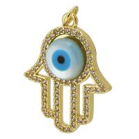 Mode-Evil Eye-Anhänger, Messing, Hand, goldfarben plattiert, Modeschmuck & DIY & böser Blick- Muster & Micro pave Zirkonia & Emaille, zwei verschiedenfarbige, 19x24x4mm, Bohrung:ca. 3mm, verkauft von PC