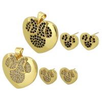 Micro cúbicos Circonia allanar sistemas de la joyería de cobre amarillo, metal, Pendiente de stud & colgante, chapado en color dorado, diferentes estilos para la opción & para mujer, más colores para la opción, Vendido por UD