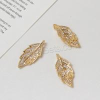 Colgante de Micro Pavé de Zirconía Cúbica, metal, Hoja, chapado en oro real, Bricolaje & micro arcilla de zirconia cúbica, dorado, 11x25mm, Vendido por UD