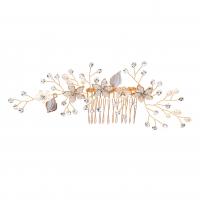 Decorative Hair Combs, Zinc Alloy, with Plastic Pearl, fashion jewelry & for woman & with rhinestone 