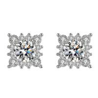 Rhinestone Brass Stud Earring, Snowflake, platinum plated, for woman & with rhinestone, 7mm 