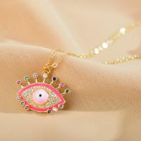 Evil Eye Jewelry Necklace, Brass, gold color plated, micro pave cubic zirconia & for woman & enamel Approx 17.7 Inch 