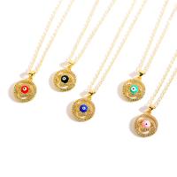 Collier Evil Eye bijoux, laiton, Mauvais œil, Placage de couleur d'or, chaîne ovale & pavé de micro zircon & pour femme & émail & creux, plus de couleurs à choisir Environ 17.7 pouce, Vendu par PC