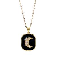 Cubic Zircon Micro Pave Brass Necklace, Geometrical Pattern, gold color plated, oval chain & micro pave cubic zirconia & for woman & enamel Approx 17.7 Inch 