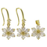 Micro cúbicos Circonia allanar sistemas de la joyería de cobre amarillo, metal, Flor, chapado en color dorado, 2 piezas & diferentes estilos para la opción & micro arcilla de zirconia cúbica & para mujer, dos diferentes colores, Vendido por UD