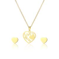 Fashion Stainless Steel Jewelry Sets, 304 Stainless Steel, Stud Earring & necklace, Heart, 2 pieces & fashion jewelry & for woman, golden Approx 17.72 Inch 