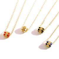 Cubic Zircon Micro Pave Brass Necklace, gold color plated, oval chain & micro pave cubic zirconia & for woman & enamel Approx 17.7 Inch 