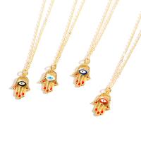 Collier Evil Eye bijoux, laiton, Mal Hamsa yeux, Placage de couleur d'or, chaîne ovale & pavé de micro zircon & pour femme & émail, plus de couleurs à choisir Environ 17.7 pouce, Vendu par PC