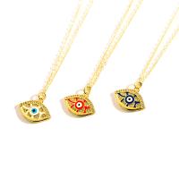 Collier Evil Eye bijoux, laiton, Mauvais œil, Placage de couleur d'or, chaîne ovale & pavé de micro zircon & pour femme & émail, plus de couleurs à choisir Environ 17.7 pouce, Vendu par PC