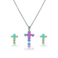 Fashion Stainless Steel Jewelry Sets, 304 Stainless Steel, Stud Earring & necklace, 2 pieces & fashion jewelry & for woman, multi-colored Approx 17.72 Inch 