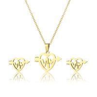 Fashion Stainless Steel Jewelry Sets, 304 Stainless Steel, Stud Earring & necklace, 2 pieces & fashion jewelry & for woman, golden Approx 17.72 Inch 