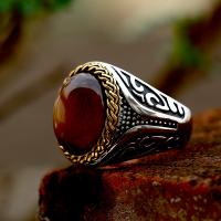 Anillo de dedo de acero Titanium de, Partículas de acero, con Ojo de tigre, pulido, Vintage & diverso tamaño para la opción & para hombre, tamaño:7-12, Vendido por UD