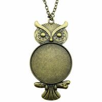 Zinc Alloy Pendant Cabochon Setting, Owl, antique bronze color plated, vintage & DIY 35mm 